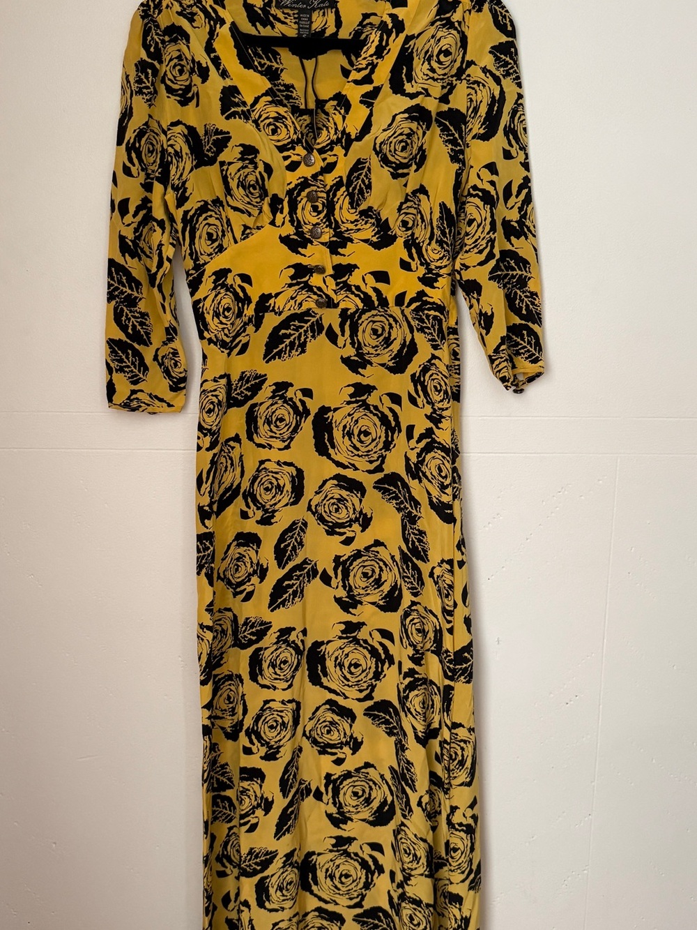 Winter Kate Yellow Maxi Dress with Black Rose Print